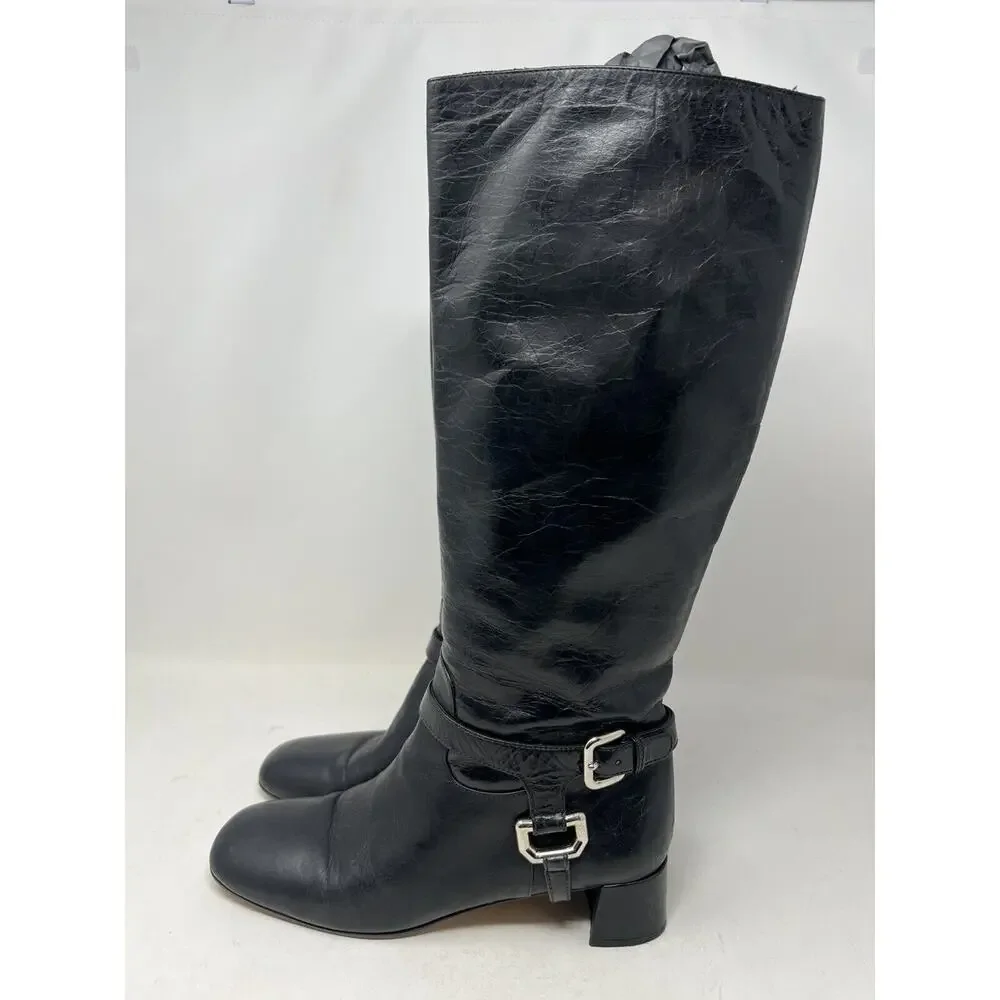 PRADA CAVALIERE Black 2011‎ EUC Knee High Harness SHOES BOOTS 39